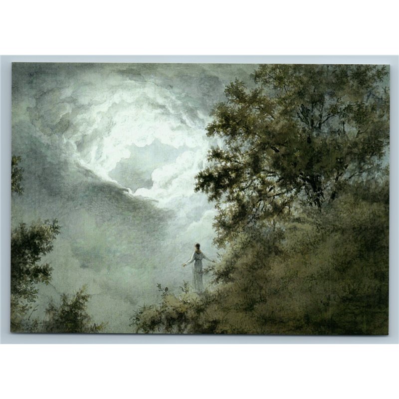 LADY looking into Sky at edge Forest Mystic Mystery Unusual Russian New Postcard