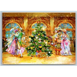 WOMEN n Men dance near Christmas Tree Masquerade Ball Russian New Postcard