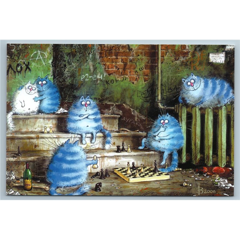 FUNNY CATS play Chess game Queen Rook Checkmate Chessboard New Postcard