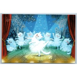 WHITE CATS play Swan Lake Ballet Ballerina on Scene Cute Russian New Postcard