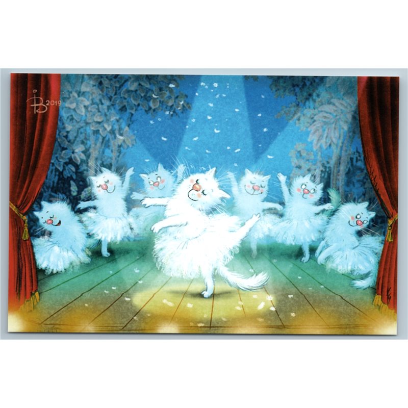 WHITE CATS play Swan Lake Ballet Ballerina on Scene Cute Russian New Postcard