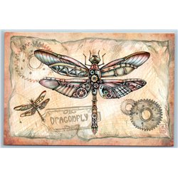 STEAMPUNK DRAGONFLY Unusual Insect Graphic by Melkozerova Russian New Postcard