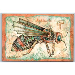 STEAMPUNK BEE Anthophila Unusual Insect Graphic Russian New Postcard