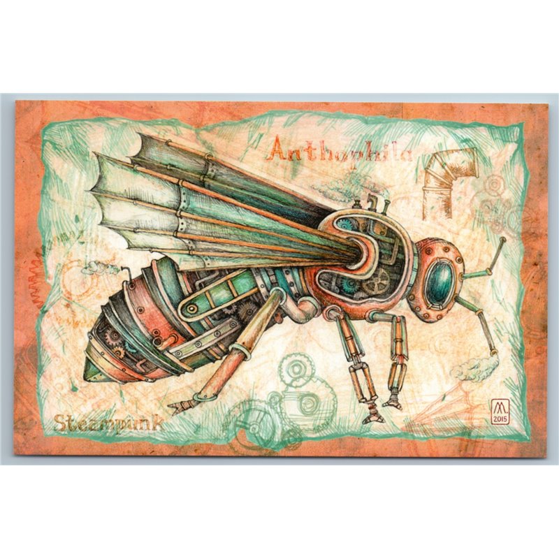 STEAMPUNK BEE Anthophila Unusual Insect Graphic Russian New Postcard