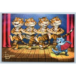 CAT play for TIGERS Swan Lake Ballet Funny Comic Russian New Postcard