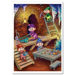 GNOME Dwarf mine gems in Mine Fantasy Tale New Unposted Postcard