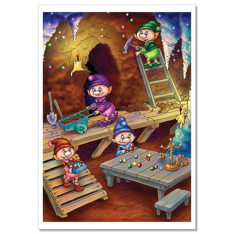 GNOME Dwarf mine gems in Mine Fantasy Tale New Unposted Postcard