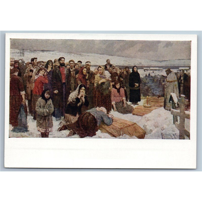 1964 WOMEN near COFFINS Gold miners FUNERAL Burial crosses Soviet USSR Postcard