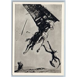 DON-QUIXOTE windmill horse Cervantes by KUKRYNIKSY Old Vintage Postcard 1965