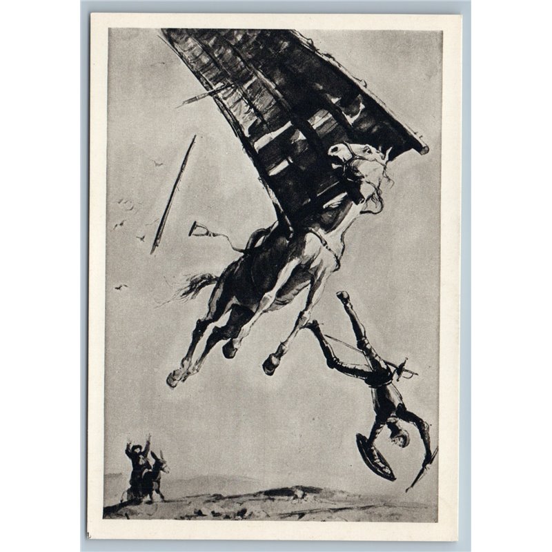 DON-QUIXOTE windmill horse Cervantes by KUKRYNIKSY Old Vintage Postcard 1965