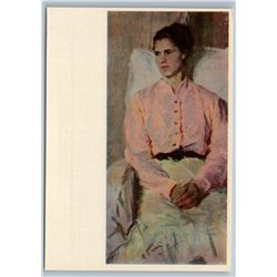 Beauty Woman in Pink Shirt Artist wife by Bozhiy Russian Soviet Postcard