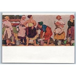 1960 MILKMAIDS in KOLKHOZ Peasant Women Work Farm RARE Soviet USSR Postcard