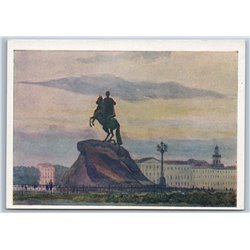 1957 LENINGRAD NIGHT Bronze Horseman Monument Peter Great Soviet USSR Postcard