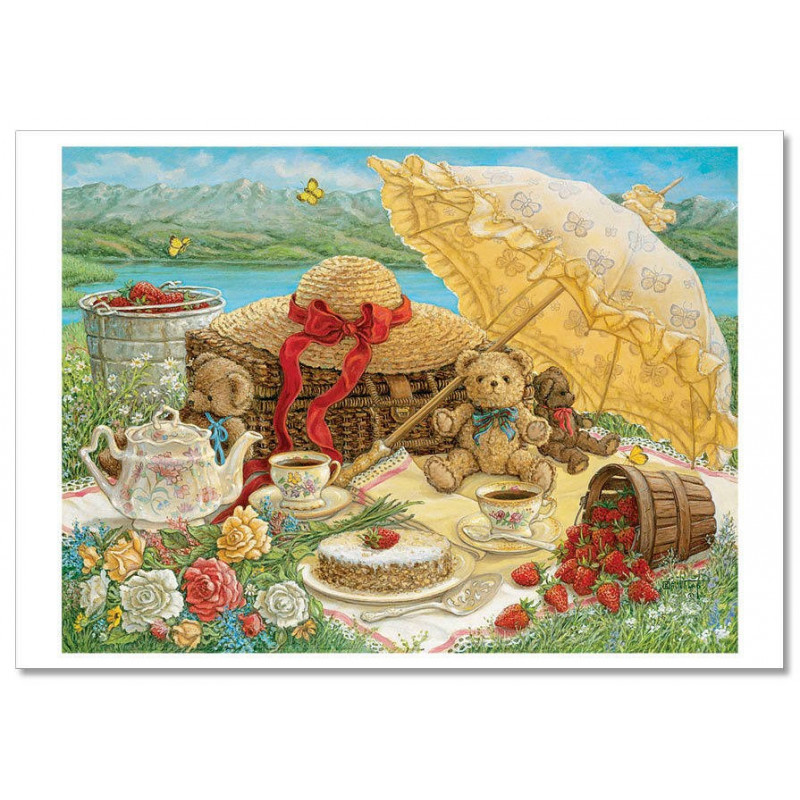 Tea Party. TEDDY BEAR Life style ART by Janet Kruskamp Russian Modern Postcard